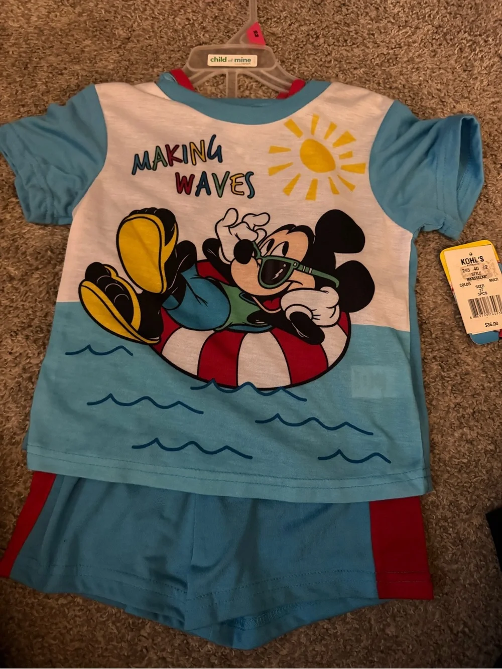 Disney Light Blue Mickey Mouse 'Making Waves' Tee, Tank & Shorts Set
